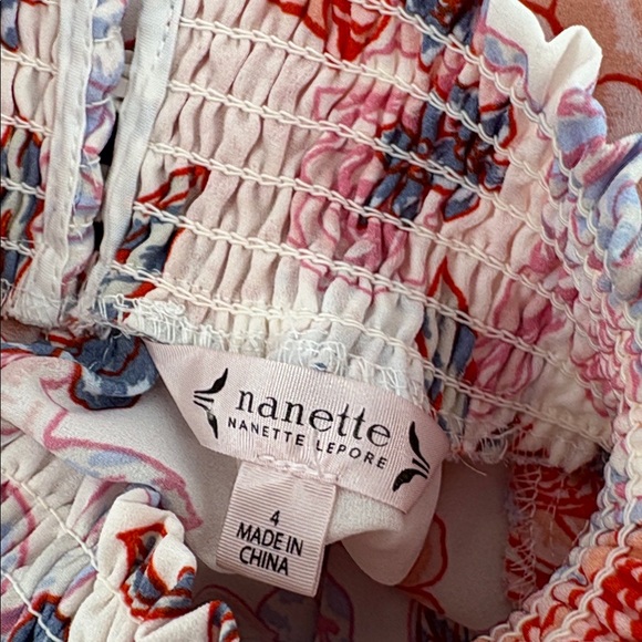 Nanette Lepore Womens Long Sleeve Floral Dress Smocked Neck Size 4 - Picture 9 of 13